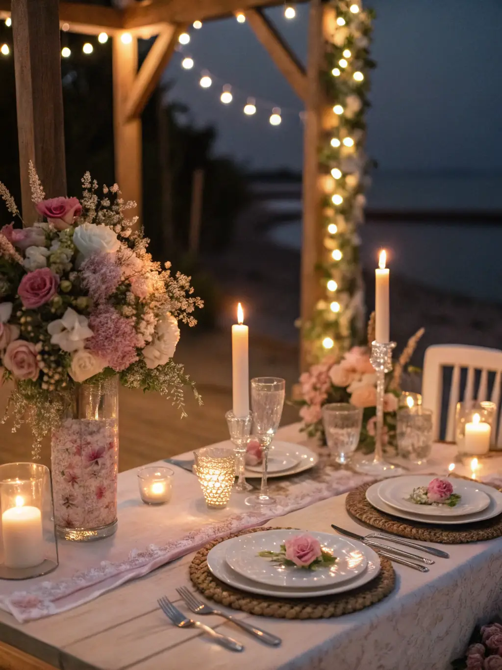 A romantic proposal setup with candles, rose petals, and a personalized backdrop, highlighting The List Event Planning's talent for creating intimate and memorable proposal settings.